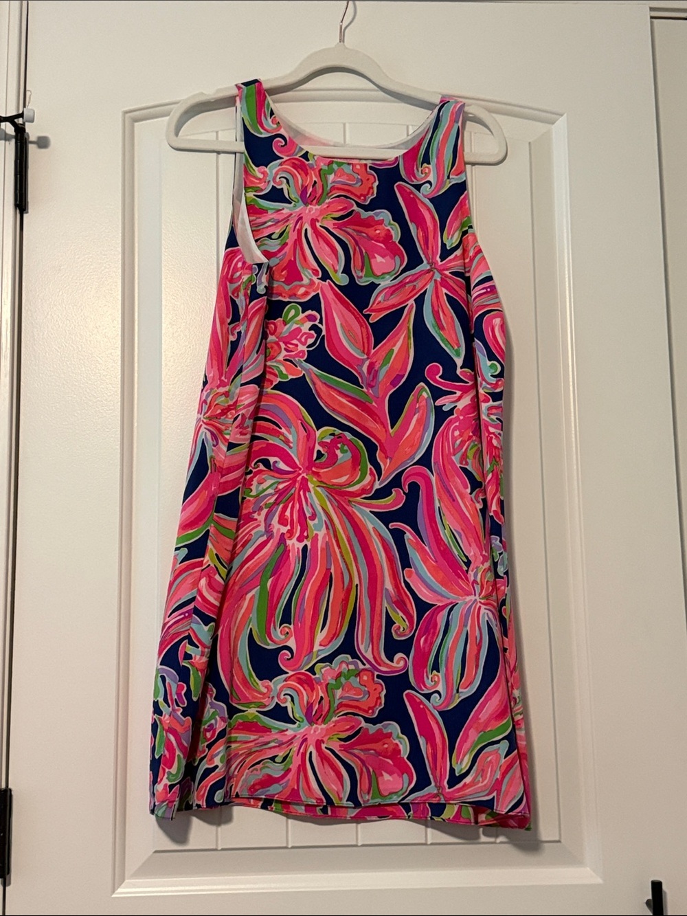 Lilly Pulitzer Jackie Silk Shift Dress with Navy & Pink & Coral Floral Print